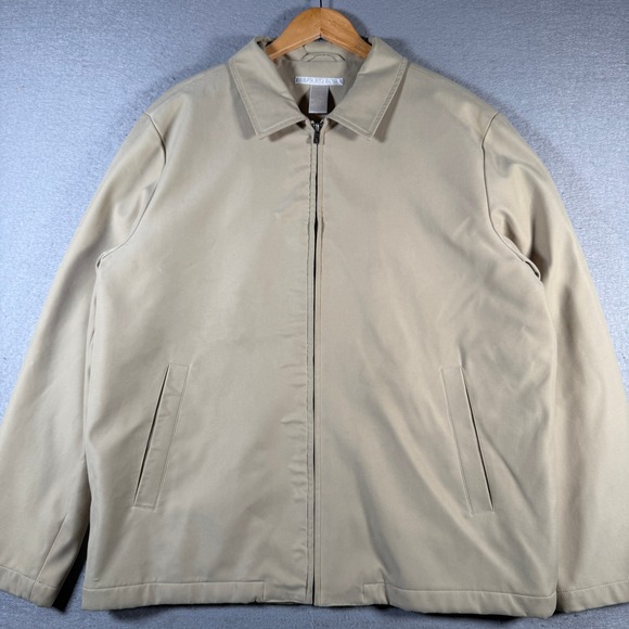 Perry Ellis Other - Vintage Perry Ellis Mens Khaki Full Zip Lined Harrington Jacket Size Large